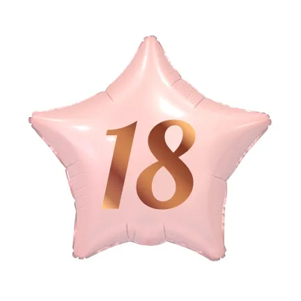 Balon foliowy 18, gwiazda różowa, nadruk różowo-złoty, 19"