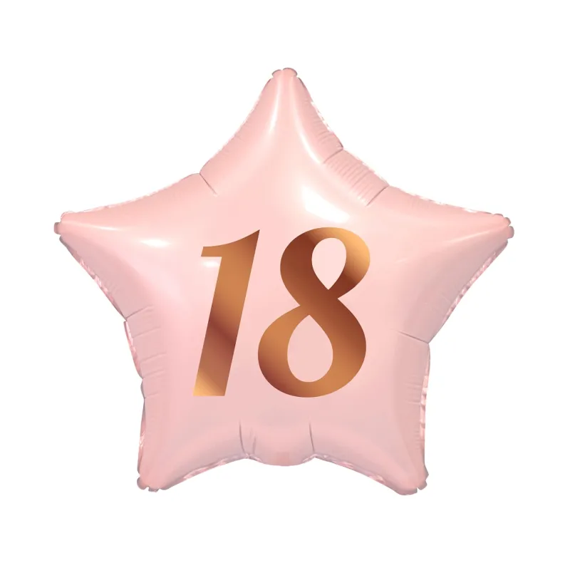 Balon foliowy 18, gwiazda różowa, nadruk różowo-złoty, 19"