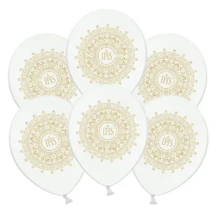 Balon Komunia IHS, metallic pure white 6szt.