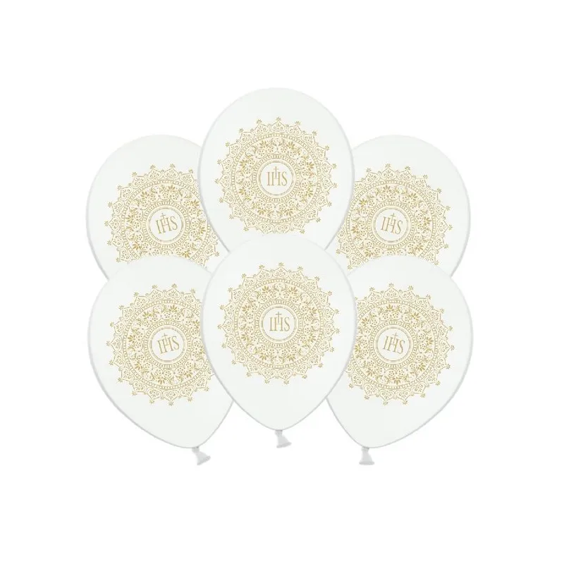 Balon Komunia IHS, metallic pure white 6szt.