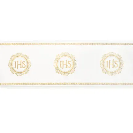 Bieżnik Komunijny biały ze złotym napisem IHS Komunia Święta 5m 1 sztuka