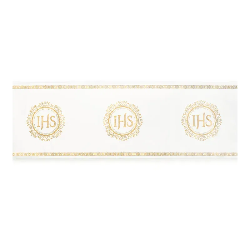Bieżnik Komunijny biały ze złotym napisem IHS Komunia Święta 5m 1 sztuka