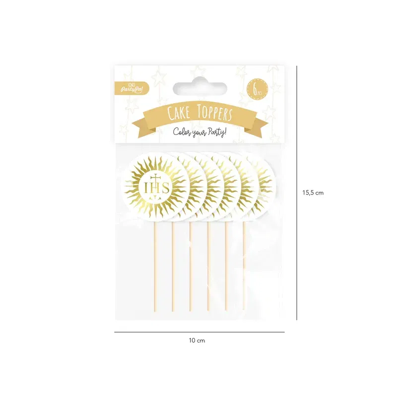 Topper komunijny IHS złoty 10cm/6 szt. Topper komunijny IHS złoty 10cm/6 szt.