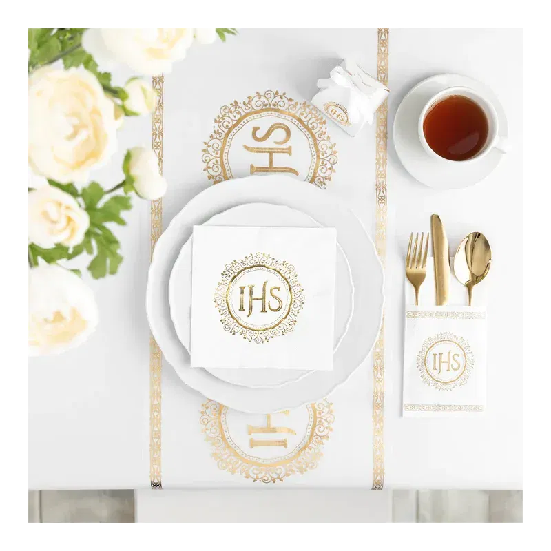 Kieszonki na sztućce IHS biało-złote 16szt. 
