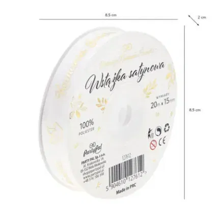 Tasiemka satynowa biała z napisem Komunia Święta 20m Tasiemka satynowa biała z napisem Komunia Święta 20m