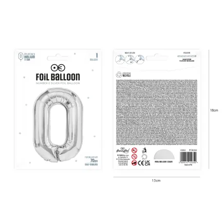 Balon "0" srebrny, 70cm