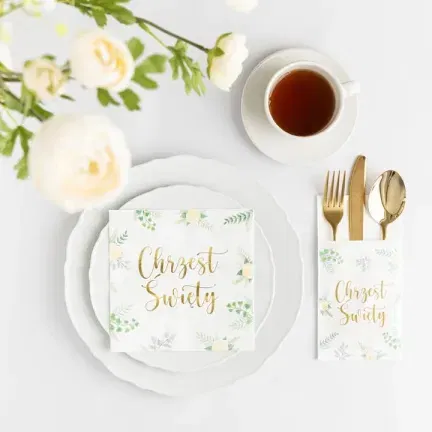 Serwetki Chrzest Święty 10 szt. , zielone liście, 33x33cm