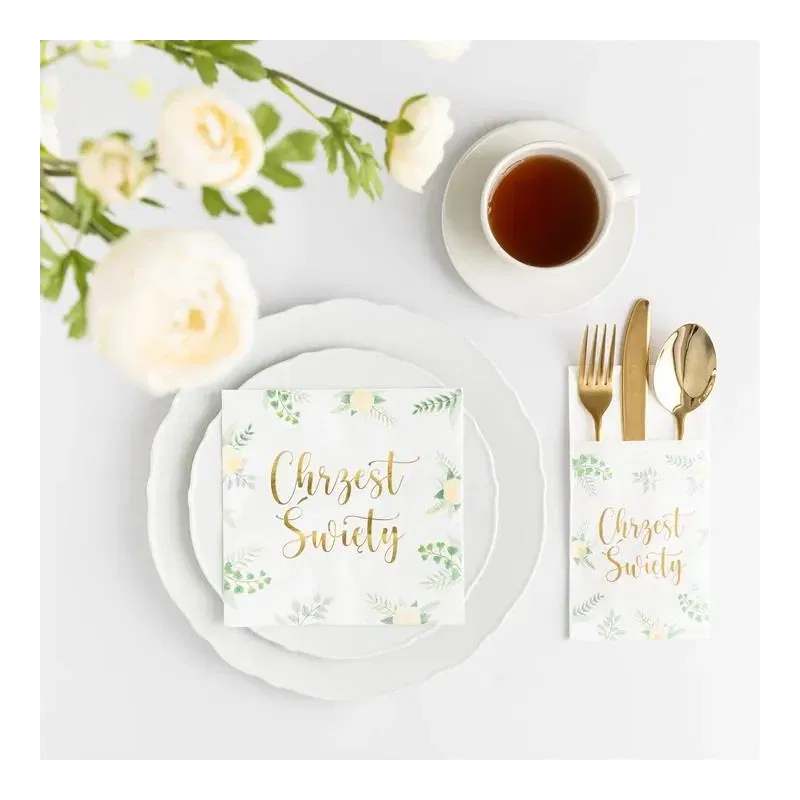 Serwetki Chrzest Święty 10 szt. , zielone liście, 33x33cm