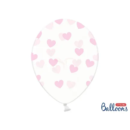 Balony Crystal Clear w różowe serduszka 6szt., 30cm