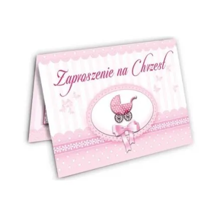 Zaproszenie na Chrzest, różowe/10szt.