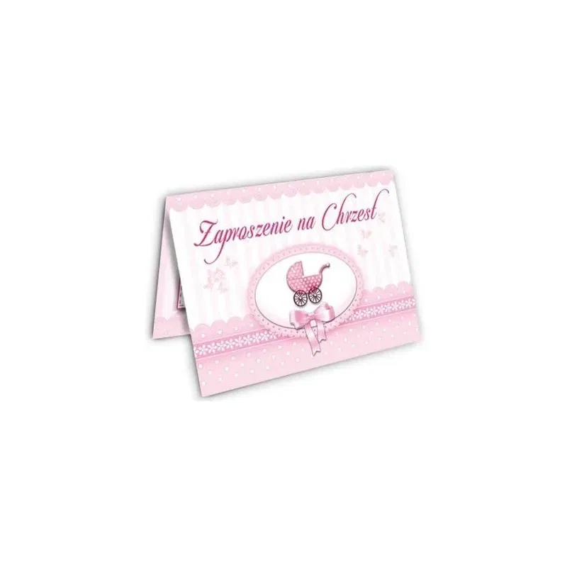 Zaproszenie na Chrzest, różowe/10szt.