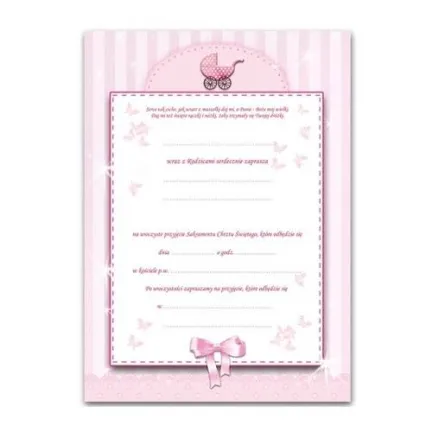Zaproszenie na Chrzest, różowe/10szt.