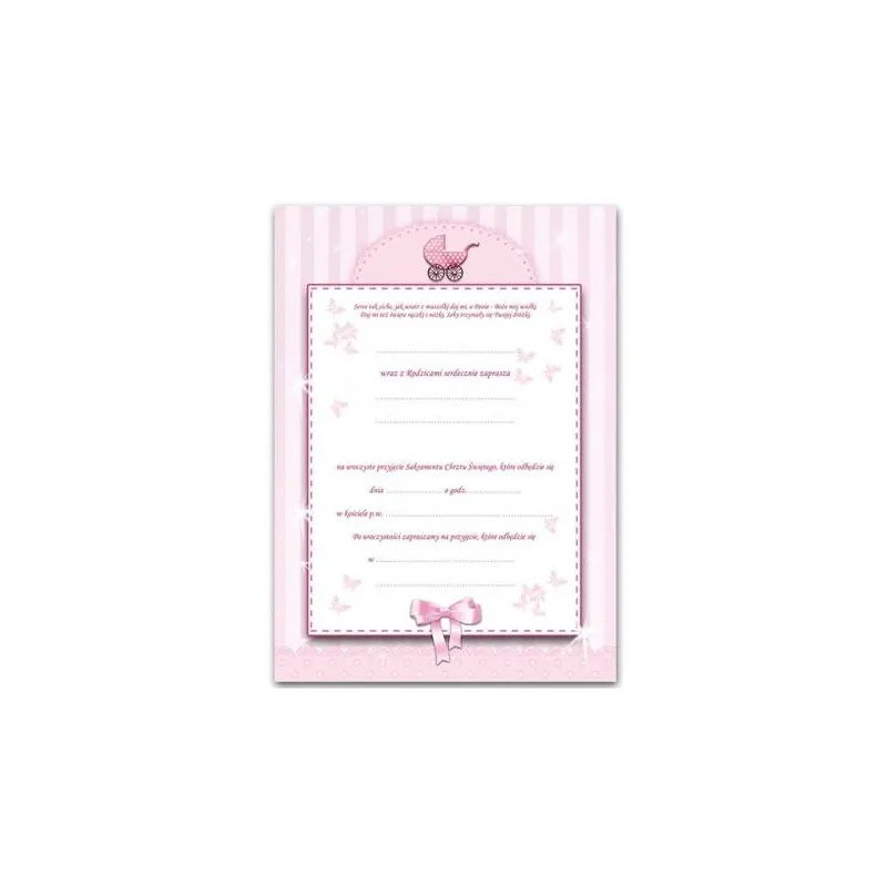 Zaproszenie na Chrzest, różowe/10szt.