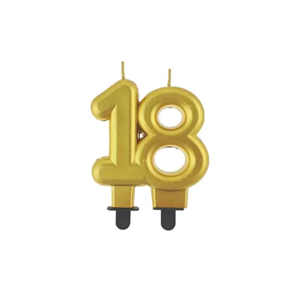 Świeczka "18" metaliczna złota,8cm