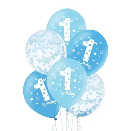 Balony Roczek niebieskie 6szt./konfetti