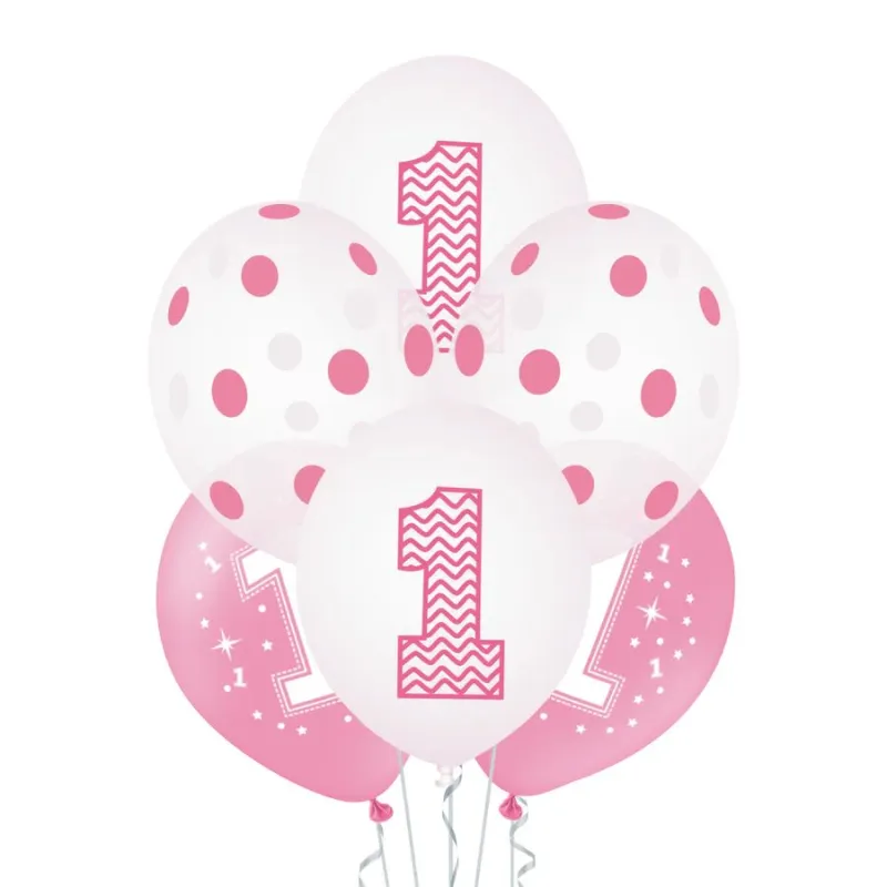 Balony Roczek różowe 6szt./nadruk