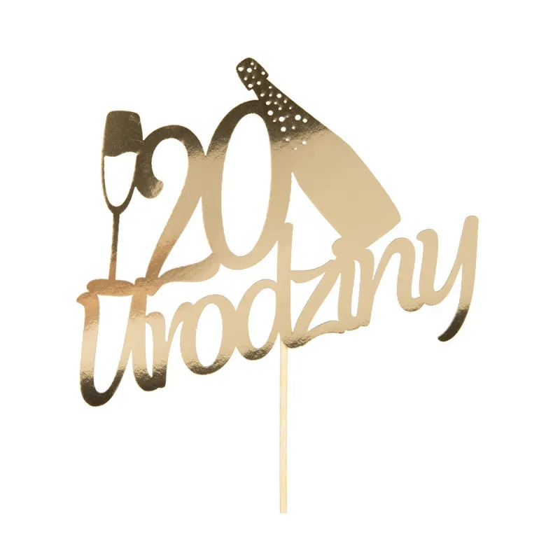 Topper 20 Urodziny Szampan Złoto