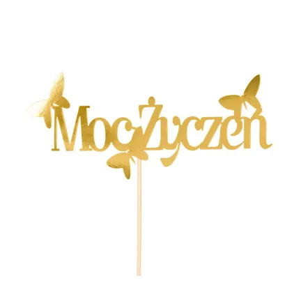 Topper Moc Życzeń Motyle Złoto