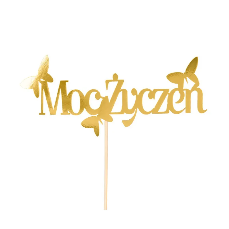 Topper Moc Życzeń Motyle Złoto
