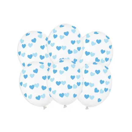 Balony Crystal Clear w błękitne serduszka 6szt., 30cm Balony Crystal Clear w błękitne serduszka 6szt., 30cm