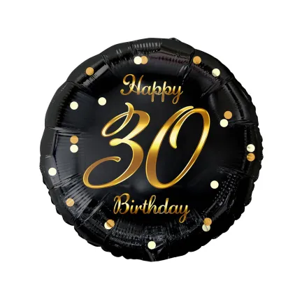 Balon foliowy Happy 30 Birthday, czarny, nadruk złoty, 18"