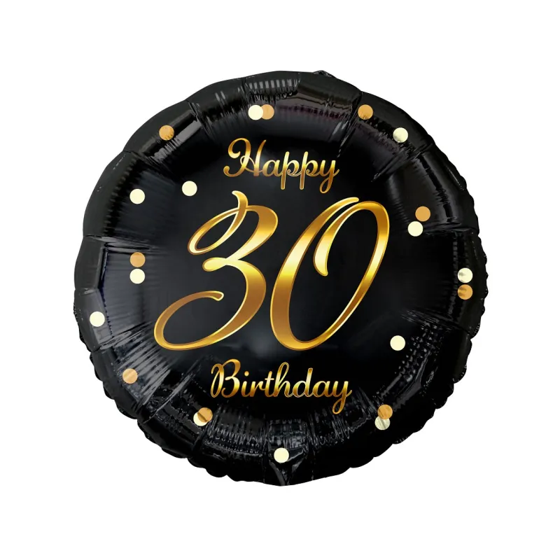Balon foliowy Happy 30 Birthday, czarny, nadruk złoty, 18"