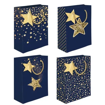 Torebki na prezenty Gwiazdki granatowo-złote średnie Torebki na prezenty Gwiazdki granatowo-złote średnie