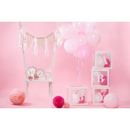 Zestaw pudełek różowych 30cm na balony z literami BABY 4 szt.