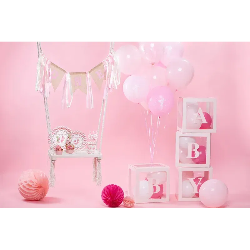 Zestaw pudełek różowych 30cm na balony z literami BABY 4 szt.