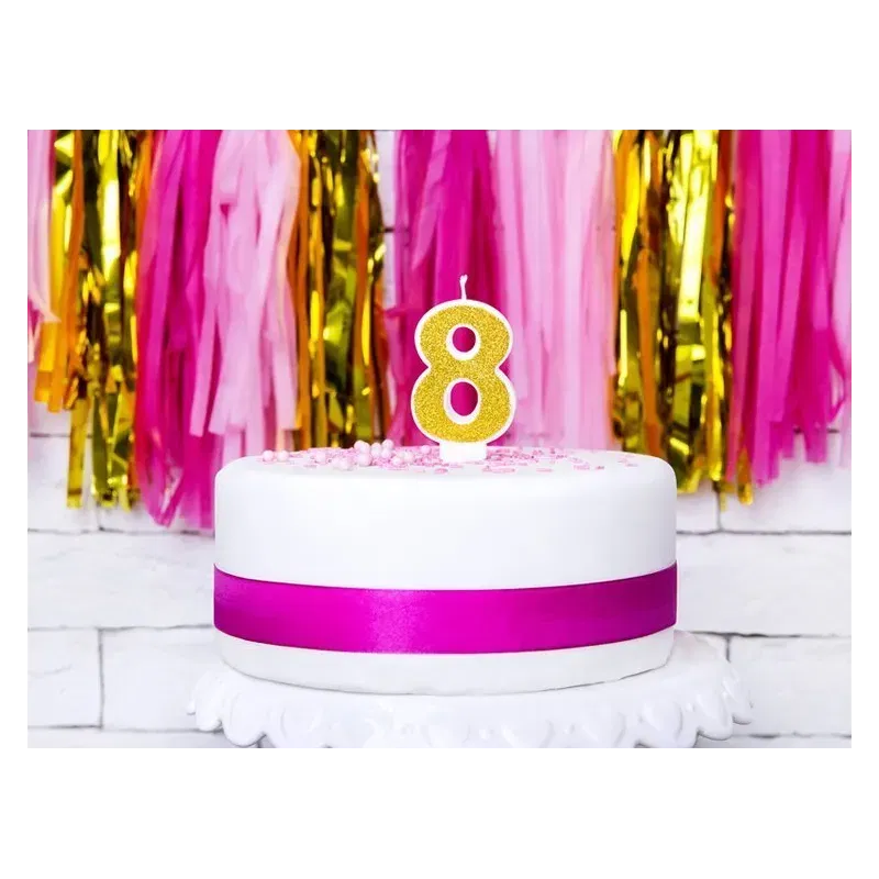 Świeczka cyferka 8 złota brokat, 7cm Świeczka cyferka 8 złota brokat, 7cm