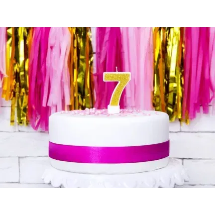 Świeczka cyferka 7 złota brokat, 7cm