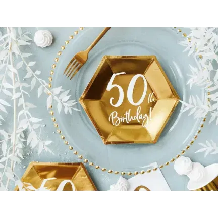 Talerzyki 50th Birthday złote, 6 szt., 20cm Talerzyki 50th Birthday złote, 6 szt., 20cm