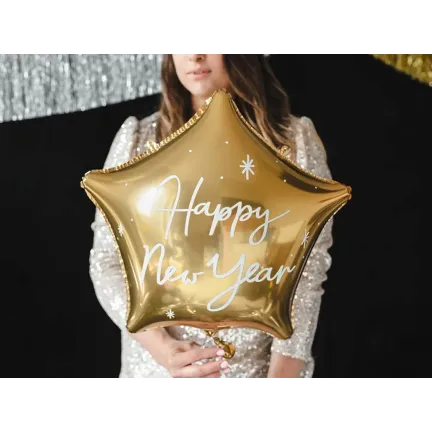 Balon Gwiazdka Happy New Year, złoty 47x50cm Balon Gwiazdka Happy New Year, złoty 47x50cm