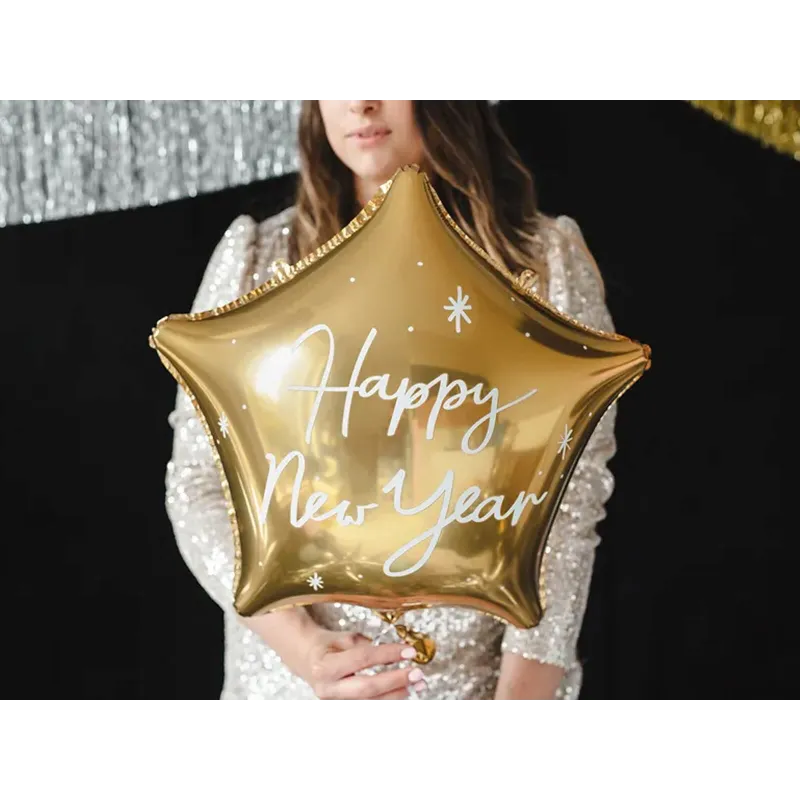 Balon Gwiazdka Happy New Year, złoty 47x50cm Balon Gwiazdka Happy New Year, złoty 47x50cm