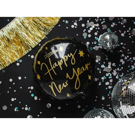 Balon Happy New Year, 45cm, czarny