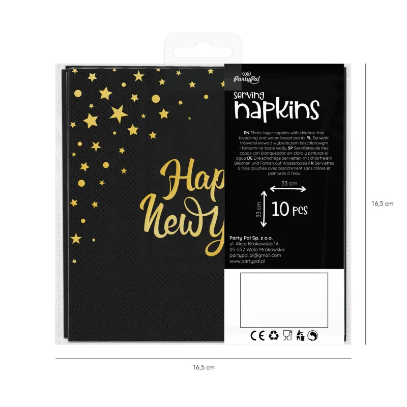 Serwetki Happy New Year czarne 10 szt