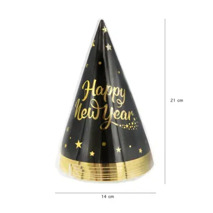 Czapeczki ze złotym napisem Happy New Year 6szt Czapeczki ze złotym napisem Happy New Year 6szt