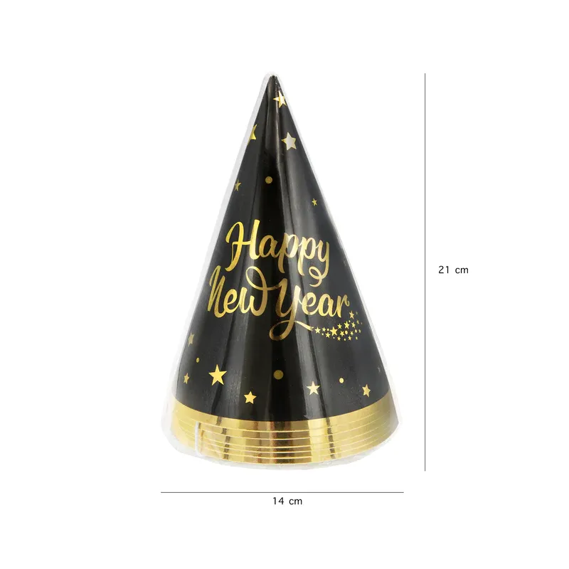Czapeczki ze złotym napisem Happy New Year 6szt Czapeczki ze złotym napisem Happy New Year 6szt