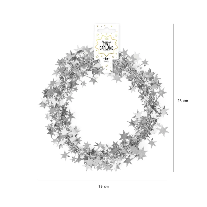 Girlanda z gwiazdek srebrna 5m Girlanda z gwiazdek srebrna 5m