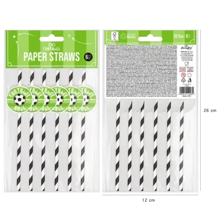 Słomki papierowe Football 19,5cm 6szt.