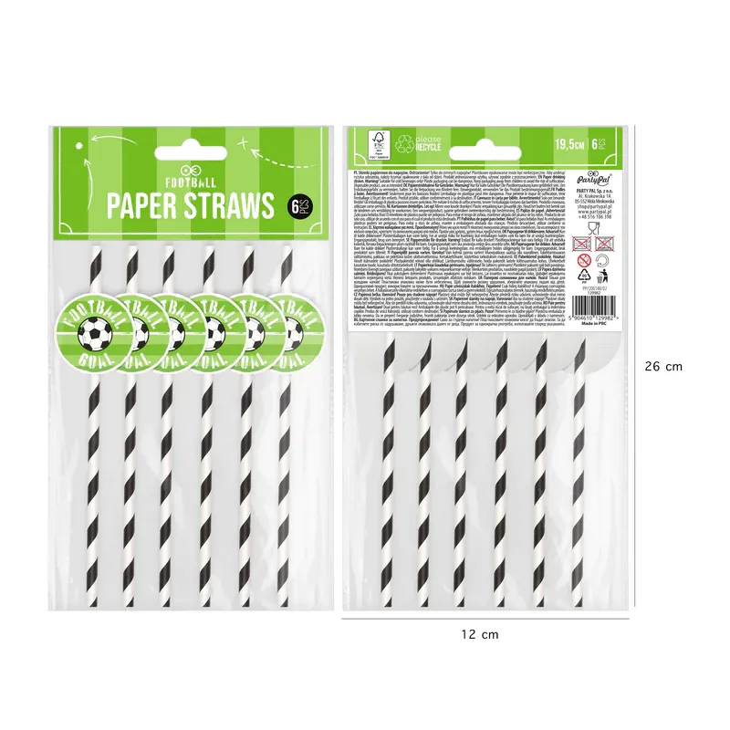 Słomki papierowe Football 19,5cm 6szt.