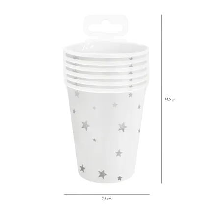 Kubek biały w srebrne gwiazdki 6szt