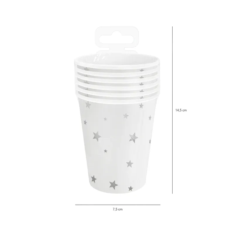 Kubek biały w srebrne gwiazdki 6szt