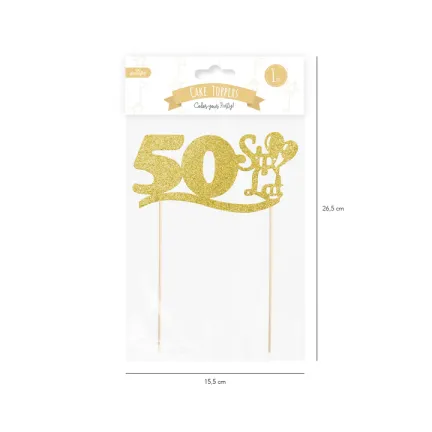 Topper na tort 50 urodziny złoty brokat
