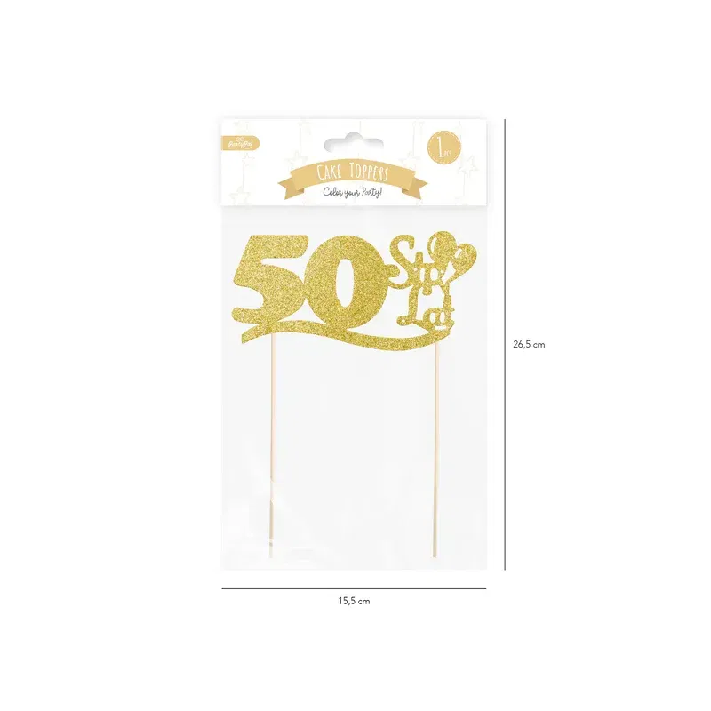 Topper na tort 50 urodziny złoty brokat