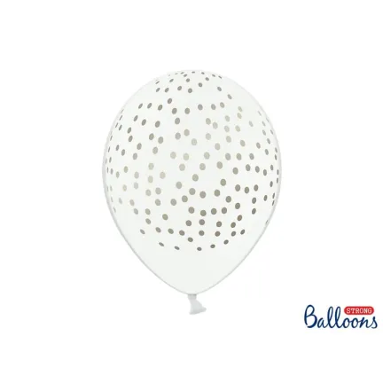 Balony Pastel Pure White, złote kropki, 30cm/ 6szt.