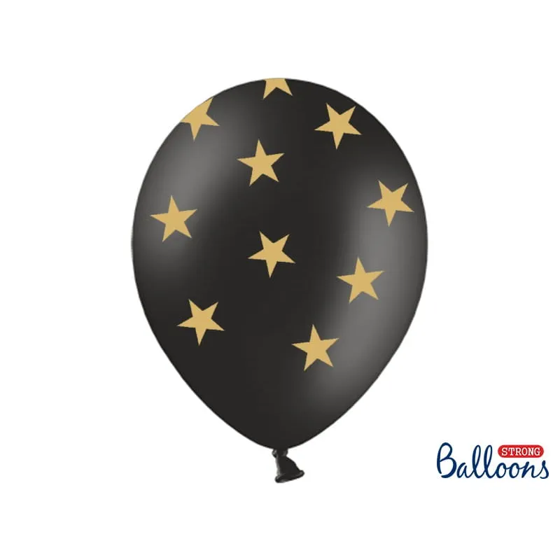 Balony Gwiazdki złote, Pastel Black, 30cm/ 6szt.