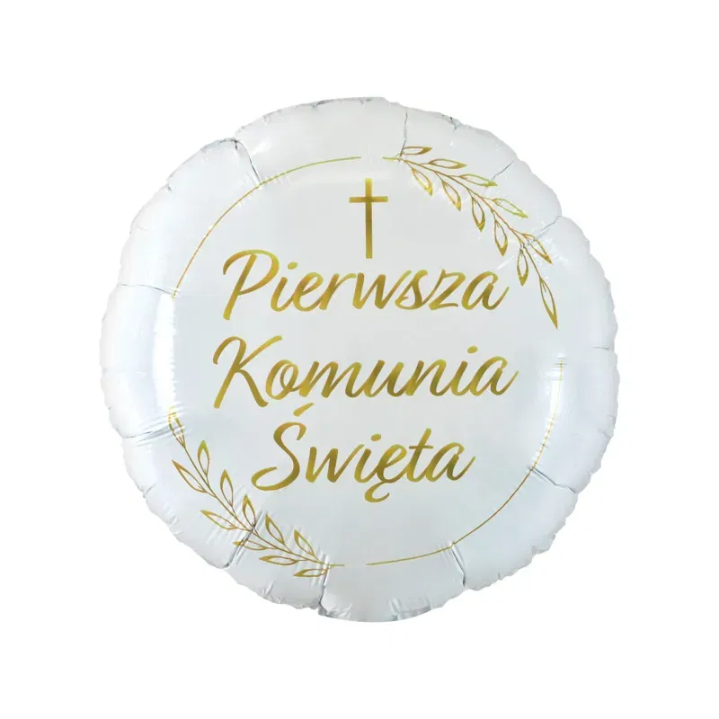 Balon foliowy Pierwsza Komunia Święta (kłosy), okrągły 18 cali