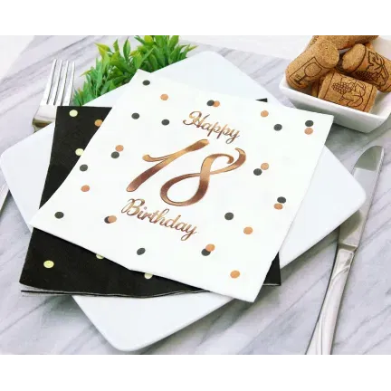 Serwetki B&C Happy 18 Birthday, białe, nadruk różowo-złoty, 33x33 cm, 20 szt.