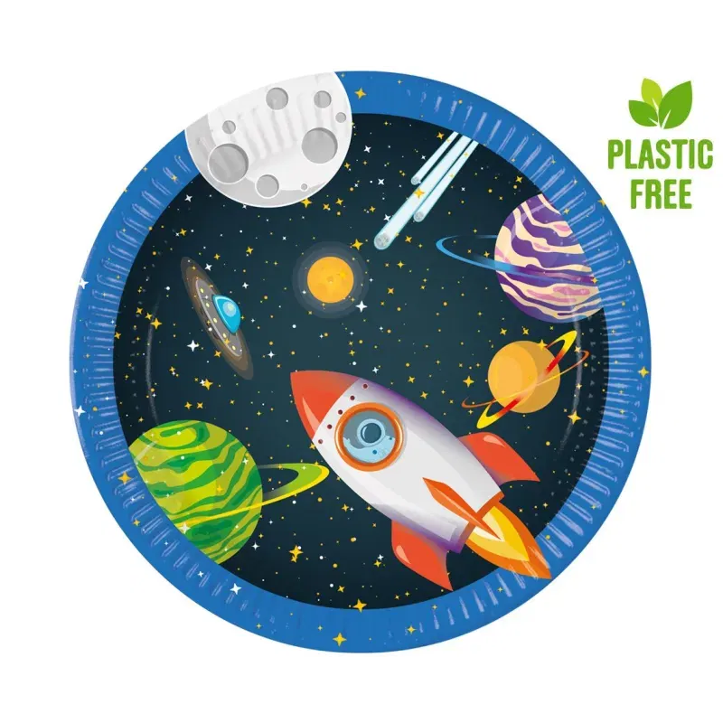 Talerzyki papierowe Rocket Space 23 cm, 8 szt. (plastic-free)